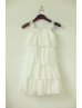 Ivory Chiffon Lace Trim Tiered Flower Girl Dress